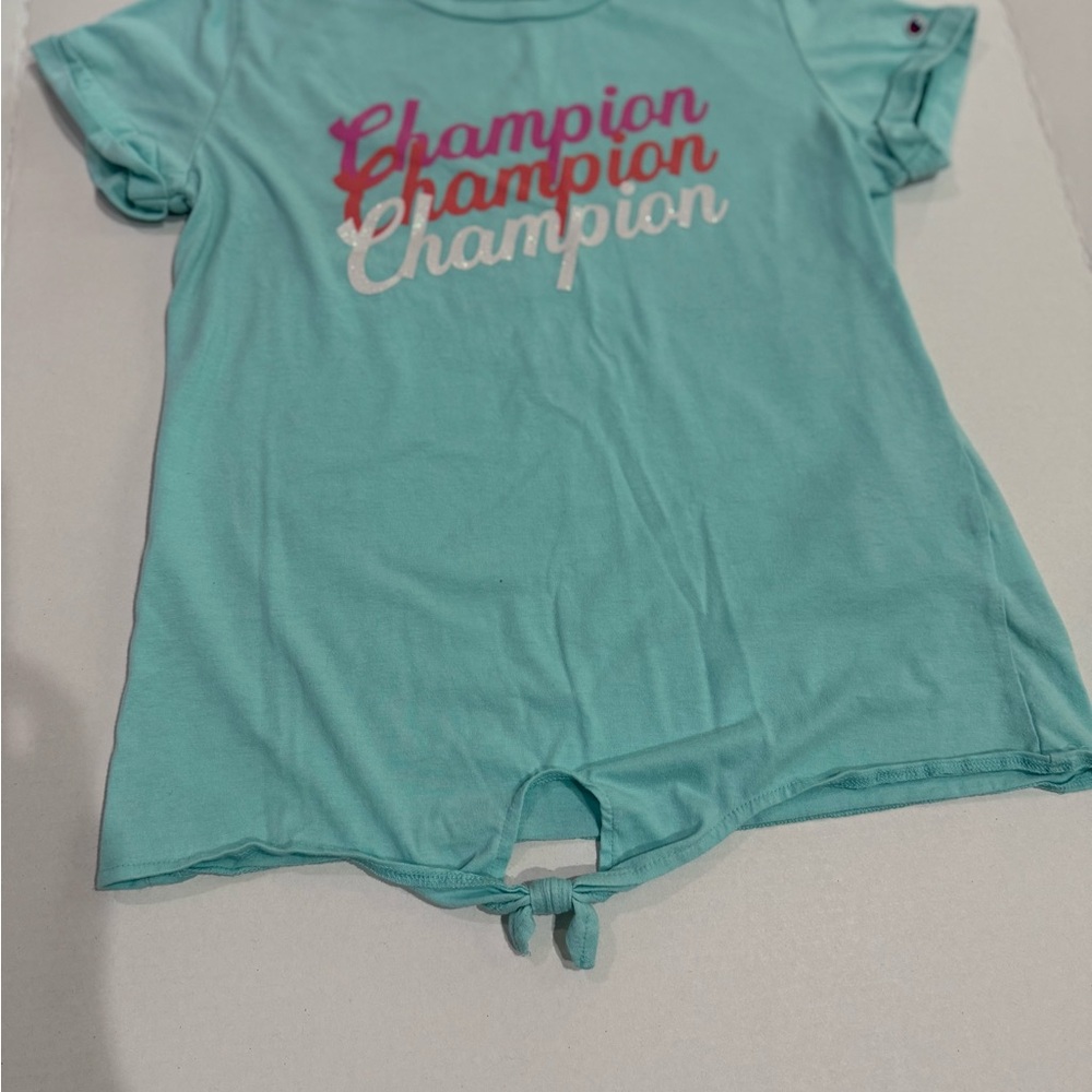 Champion Light Blue Tee with Pink Logo
